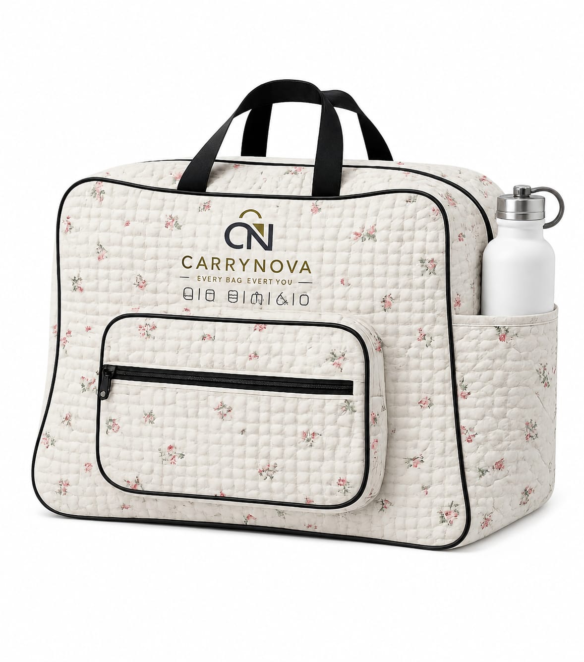 Premium Quilted Backpack -White Flower